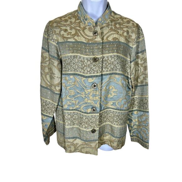 Barn Fly Vintage Cream Blue Quilted Button Down Jacket Women's Size Small - Picture 1 of 4
